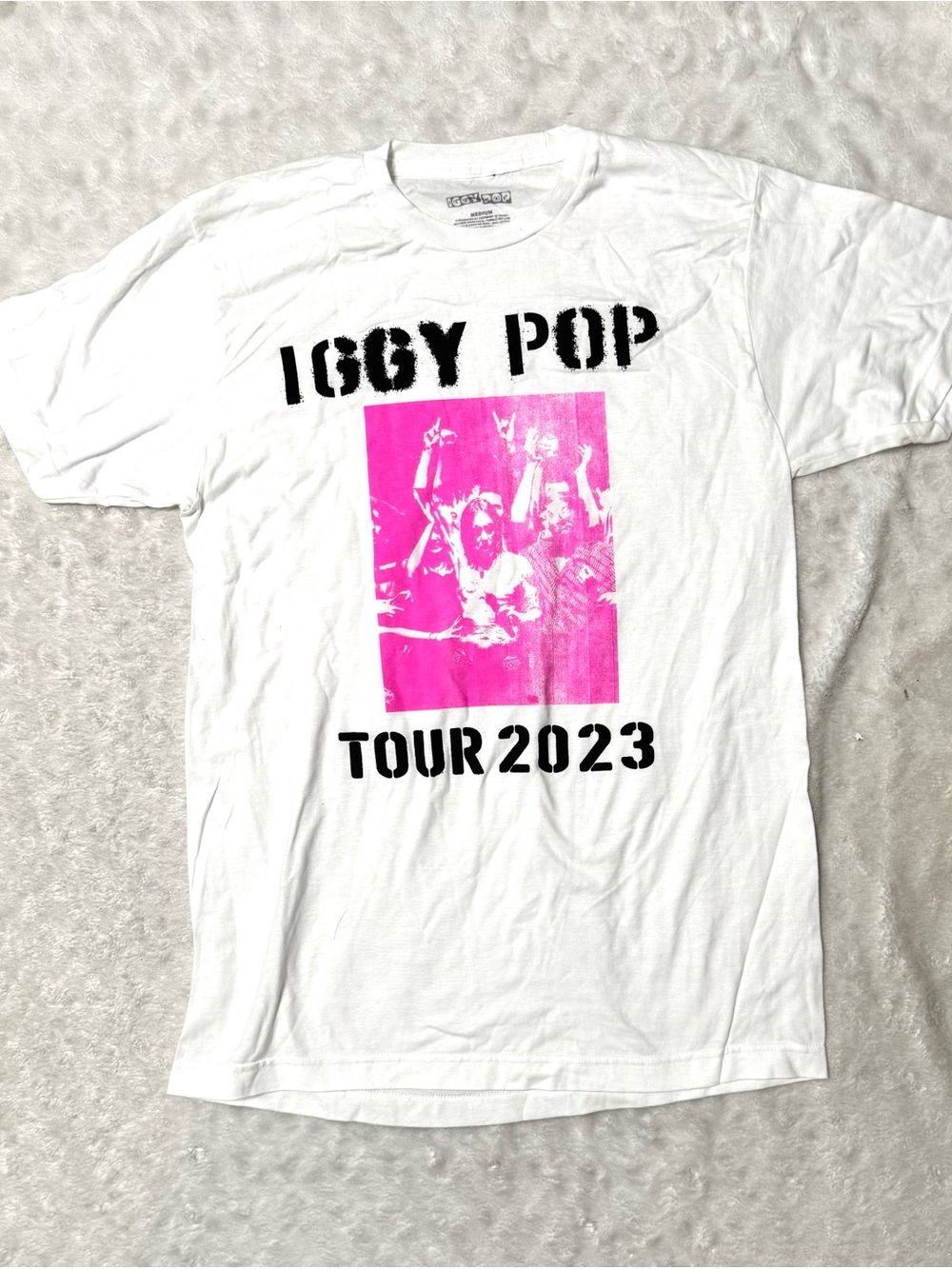 NWOT- Iggy Pop Tour 2023 Graphic Band Tee - White with Pink Print